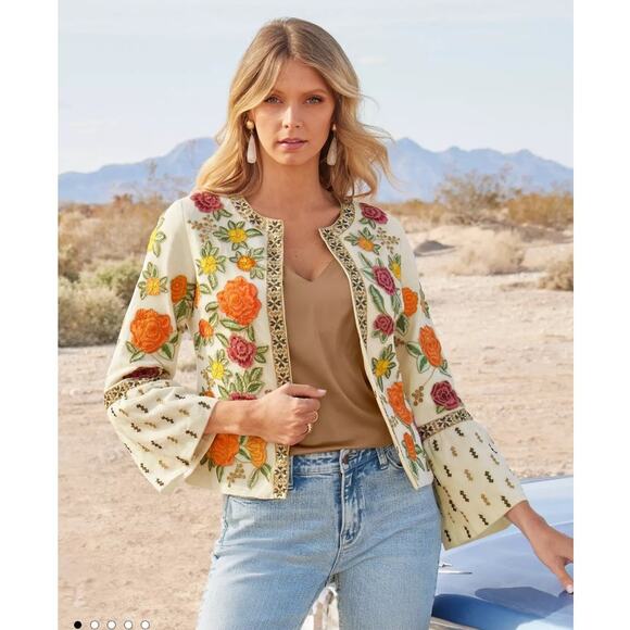 Boston Proper Floral Embroidered Metallic Trim Jacket XL - Picture 8 of 9